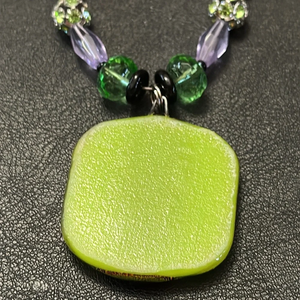 Dichroic Glass Pendant & Glass Beads Shepherd Hook Necklace